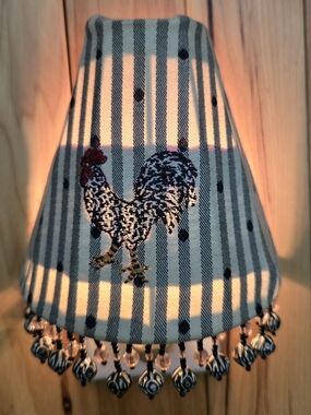 Fabric Shaded Rooster Nightlight with Beaded Tassels 6x5